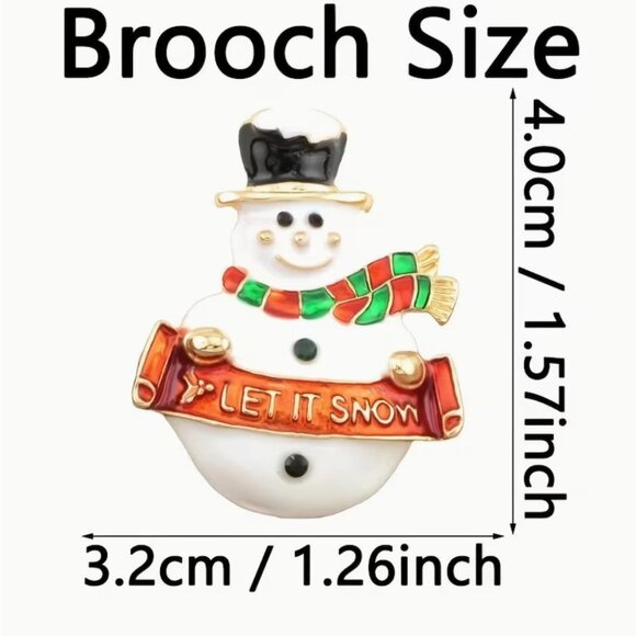 Betsey Johnson "Let it Snow" Enamel Snowman Christmas Brooch Gold Tone - Picture 3 of 3